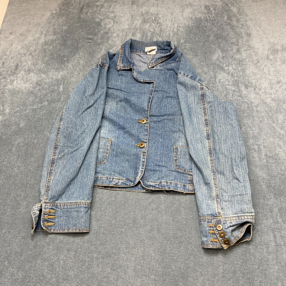 Jamie Nicole Trucker Jacket Women 2X Blue Denim Stretch Notch Lapel Button Front